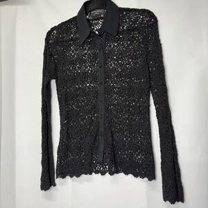 Colette Mordo Button Down Floral Crochet Knit Top‎ Small Witchy Goth Old Money